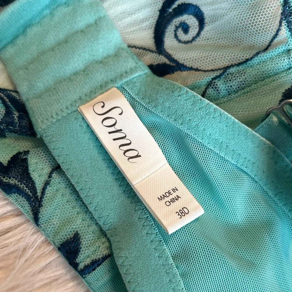 NWOT Soma Sensuous Lace Unlined Bra with Underwire, Wasabi/Poseidon, Size 38D - Picture 9 of 11